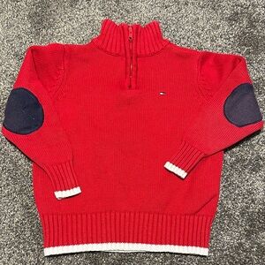Tommy Hilfiger Red Quarter Zip Sweater w/ Navy Elbow Patches